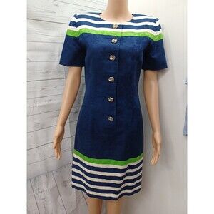 Vtg CONSTANCE SAUNDERS Neiman Marcus Color Block Dress Sz 6 Blue Green Ivory